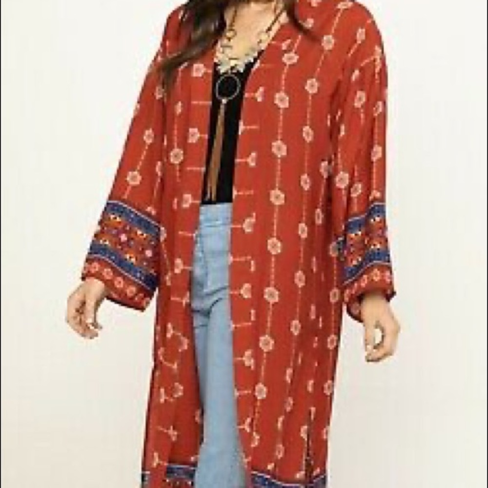 Wrangler Retro Pattern Long Kimono Duster Medium NWT